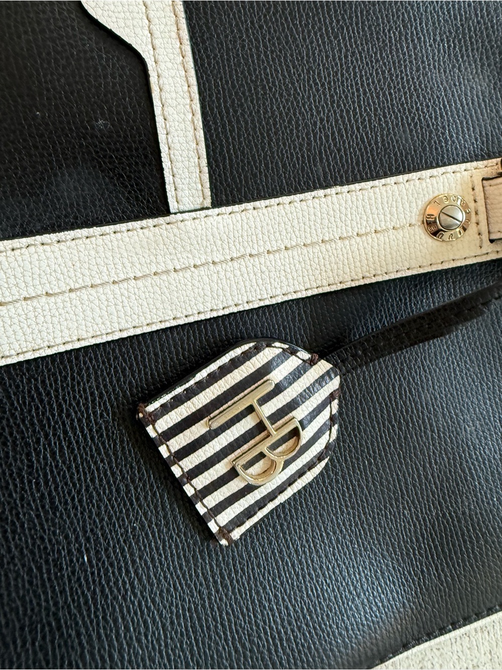 Henri Bendel Color Block Black and White Tote Bag with Blue Handles Minor wear - Picture 3 of 16